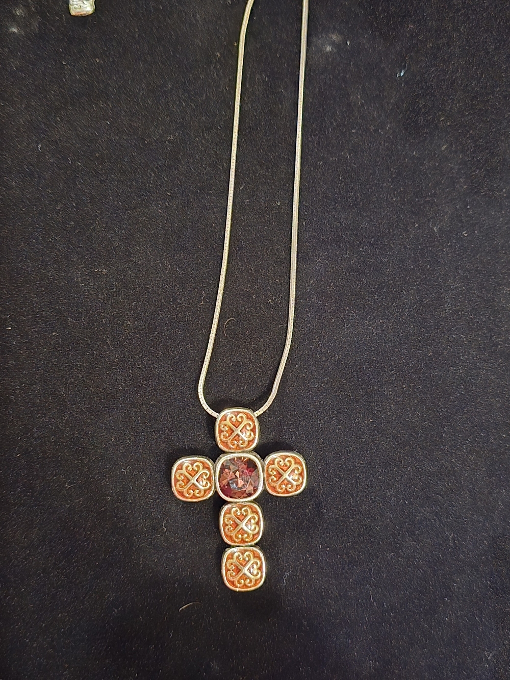 RETIRED Brighton Orange Enamel Cross Necklace with Center Gem